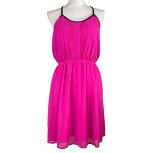 New Hot Pink & Black Summer Dress Large Silk Blend Racerback Party Cruise